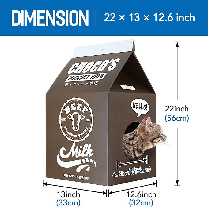Cat Condo Scratcher Post Cardboard, Milk Box Shape Cat Scratching House Bed, Black Color