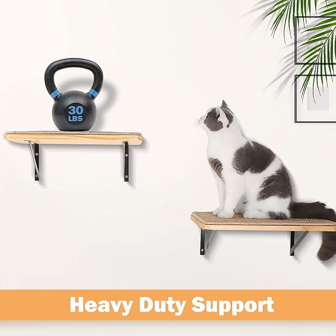 Cat Floating Wall Shelf with Scratching Mat, 1PC 9.7X16.6 Inch Large 1 Inch Thick Wood Cat Window Perches Hanging Shelves Wall Mounted Beds for Sleeping, Playing, Climbing, Support to 30 LBS