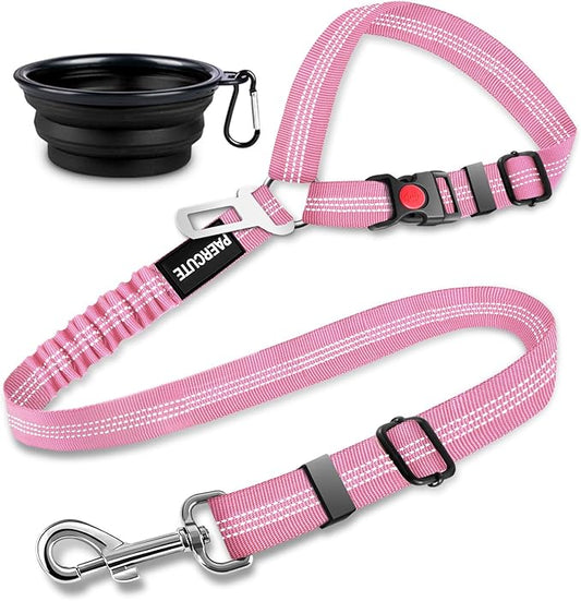 2 Piece Set Retractable Dog Car Seatbelts - Adjustable Pet Seat Belt for Vehicle Headrest Restraint - Heavy Duty & Elastic & Durable Car Harness
