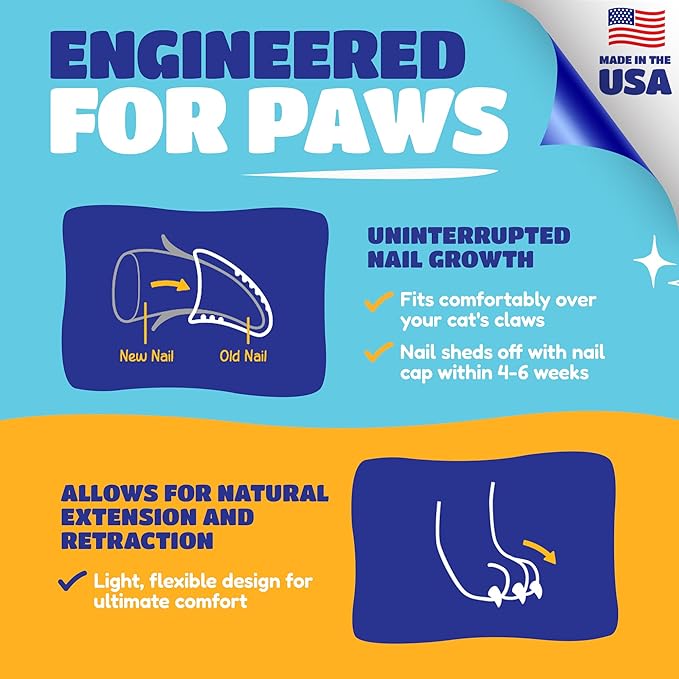 Soft Claws Cat Nail Caps for Large Cats – (40 Caps, Black) - Made in USA - Veterinarian-Developed | Protects Furniture & Skin - Easy to Apply, Long-Lasting Anti-Scratch Soft Cat Claw Covers.
