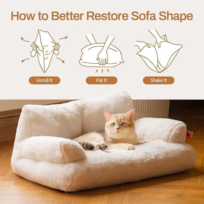 MEWOOFUN Cat Bed for Indoor Cats, Washable Dog Beds for Small Dogs & Cats with Removable Cover, Fluffy Cat Couch with Non-Slip Bottom (Beige, 26.0" L X 19.0" W X 13.0" Th)
