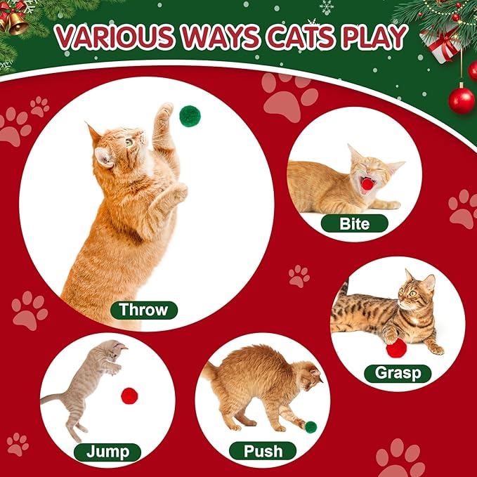 Cat Toy Set (2+60) - Pom Pom Balls & Launchers, Interactive Enrichment Toys