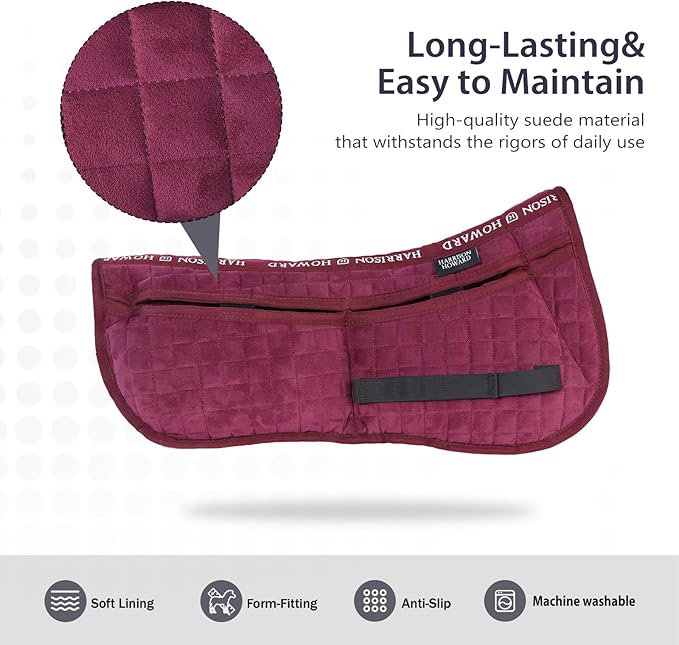 Harrison Howard Correction Half Pad with 4 Pockets and Foam Inserts with Differentiated Thickness Adjustable Horse Riding Pad with Added Cushioning and Comfort