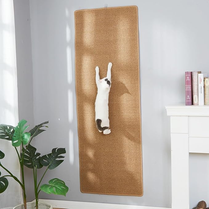 SHENGOCASE 67"x 23.6" Thickened Cat Wall Climbing Carpet, Cat Wall Furniture Scratcher, Scratching Post, Couch Sofa Protector (Camel)
