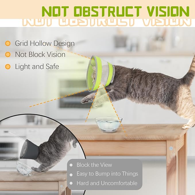 Breathable Air Mesh Cat Cone Collar Soft - Adjustable Recovery Collar to Stop Licking After Surgery, Foldable Lightweight E-Collar for Cats & Kittens (Green,S)