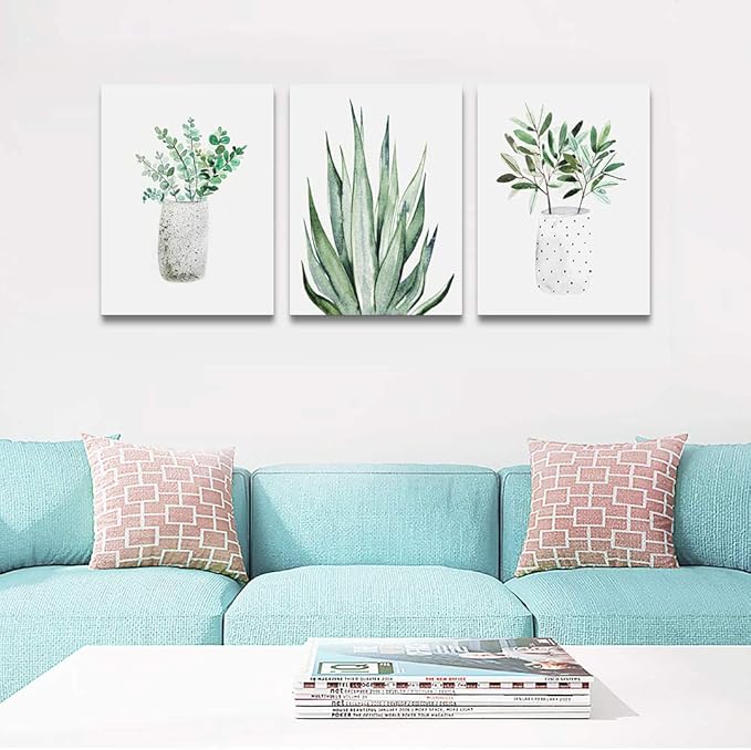 farmhouse Wall Art painting for dining room bathroom Abstract Canvas art family Wall decor for Bedroom kitchen Wall Decoration Living Room decor art Green Leaf pictures Artwork for home walls 3 piece