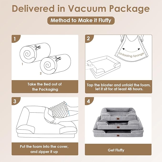 EHEYCIGA Orthopedic Dog Bed for Medium Dogs, Waterproof Memory Foam Medium Pet Beds with Sides, Non-Slip Bottom and Egg-Crate Foam Dog Couch Bed with Washable Removable Cover, Grey