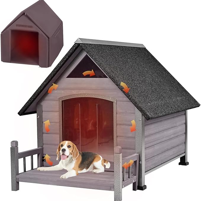 Metal Frame Dog House with Insulated Liner for Indoor & Outdoor Use - Large Dog Kennel with Weatherproof Roof & Foot Pads for Small, Medium & Large Dogs(Grey)