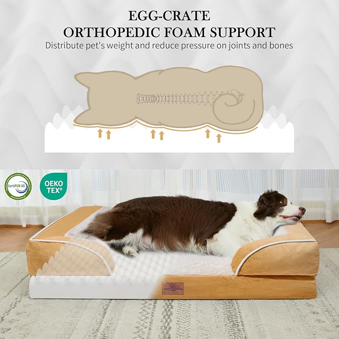 Comfort Expression Small Dog Beds Waterproof Orthopedic Foam Dog Sofa Beds for Medium Dogs Comfy Pet Bed with Washable Removable Cover & Non-Slip Bottom(Small,Khaki)