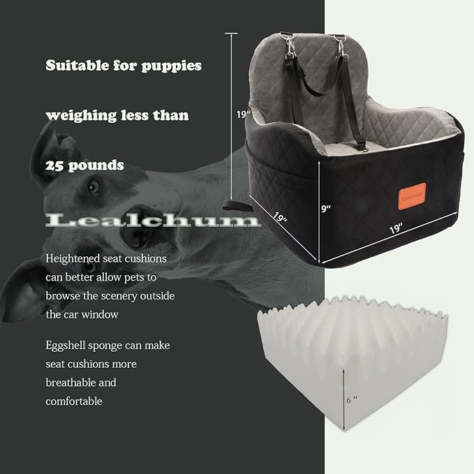 Dog Booster Car Seat for S/M Dogs Up to 35lbs,Soft 6in Elevated Cushion,Fits in Front/Back Seat,Fully Detachable and Washable,2 Storage Pockets & 3 Straps,Easy to Install (Black/Brown,Medium)