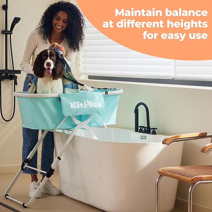 Elevated Portable Dog Bathtub, 5 Height Adjustable Dog Washing Station for Pet Shower and Grooming Foldable Bathing Tub with Storage & Anti-Slip Design for Small Large Dogs Cats