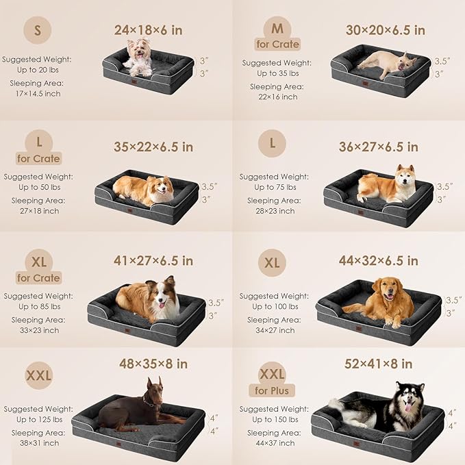 EHEYCIGA Orthopedic Dog Bed for Medium Dogs, Waterproof Memory Foam Medium Pet Beds with Sides, Non-Slip Bottom and Egg-Crate Foam Dog Couch Bed with Washable Removable Cover, Dark Grey