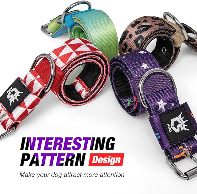 TSPRO Tactical Dog Collar 1.5 Inch Wide Thick Dog Collars with Heavy Duty Metal Buckle, Durable, Strong, Adjustable for Medium to Large Dogs (Geometric M)