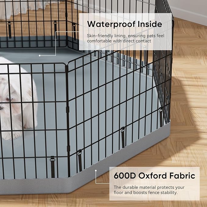 PJYuCien Dog Playpen, 8 Panels 42”H Dog Playpen Indoor with Grey Bottom Pad and Top Cover, Metal Foldable Dog Pen for Indoor Use, Better for Small Medium Animals, Grey