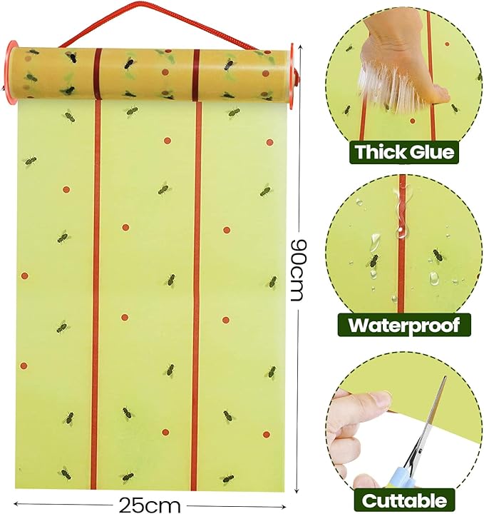 Qualirey Giant Sticky Fly Traps,30 Feet Fly Strips for Indoor Outdoor Hanging Flying Tapes Non Toxic Ribbon Fruit Gnat Killer for Mosquito Plants House Horse Stable (Yellow,2 Pcs)