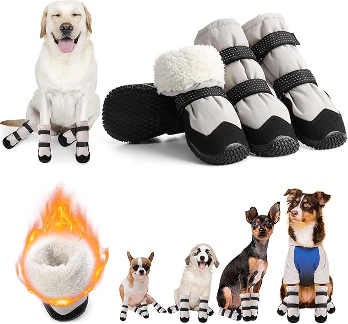 Winter Dog Snow Boots with Warm Wool Lining, Dog Shoes for Large Small Medium Dogs, Dog Booties and Paw Protectors, Anti-Slip Dog Shoes with Reflective for Snow, Hardwood Floors, Hiking (Size 5)