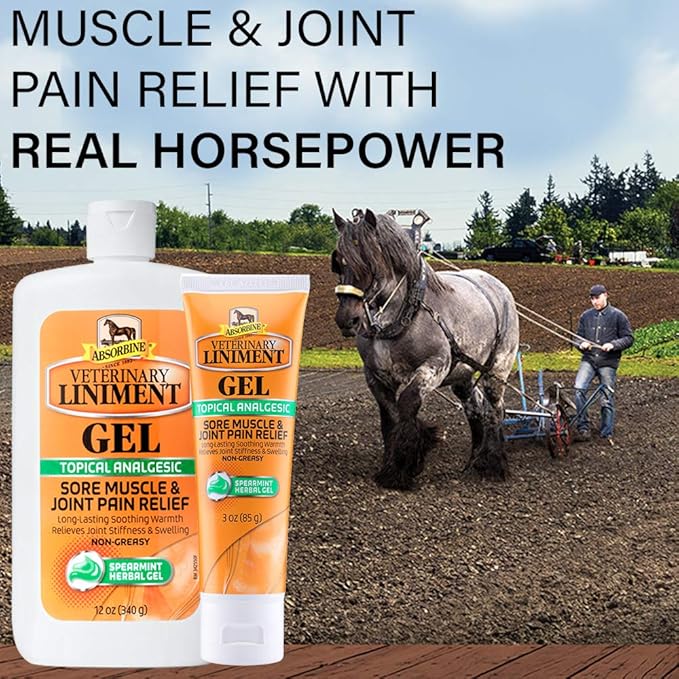 Absorbine Veterinary Liniment Gel, Topical Menthol Analgesic Rub for Sore Muscle, Joint & Arthritis Pain Relief, Combo Pack Includes 12oz Value Size + 3oz Travel Size