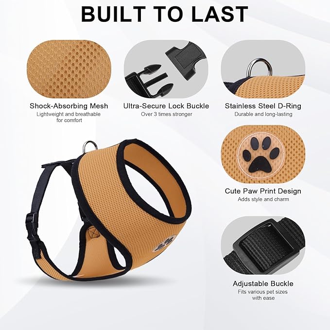 BINGPET No Pull Dog Harness,Soft Mesh Breathable All Weather Vest Harness,Safety Protection Design Durable Adjustable Step-in Easy Walk Dog Harness for Small Medium Large Dogs(Beige,XS)