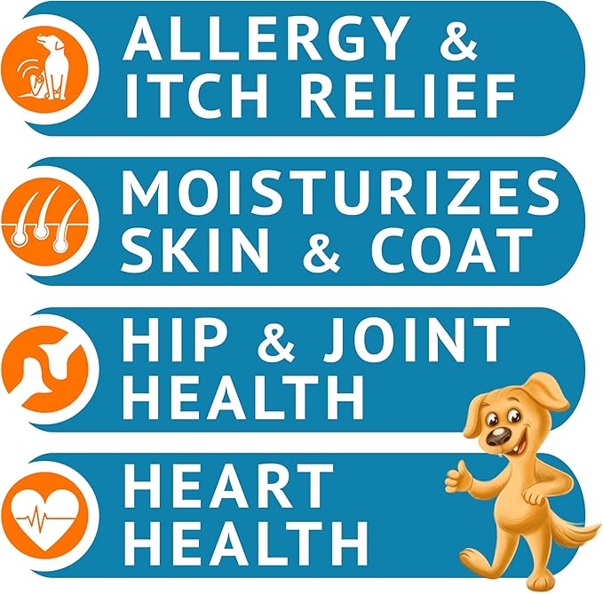 Omega 3 Fish Oil for Dogs Bundle - Skin&Coat Chews - Dry&Itchy Skin Relief + Allergy Support - EPA&DHA Fatty Acids - Natural Salmon Oil Chews Promotes Heart, Hip&Joint Support -360 Chews - Made in USA