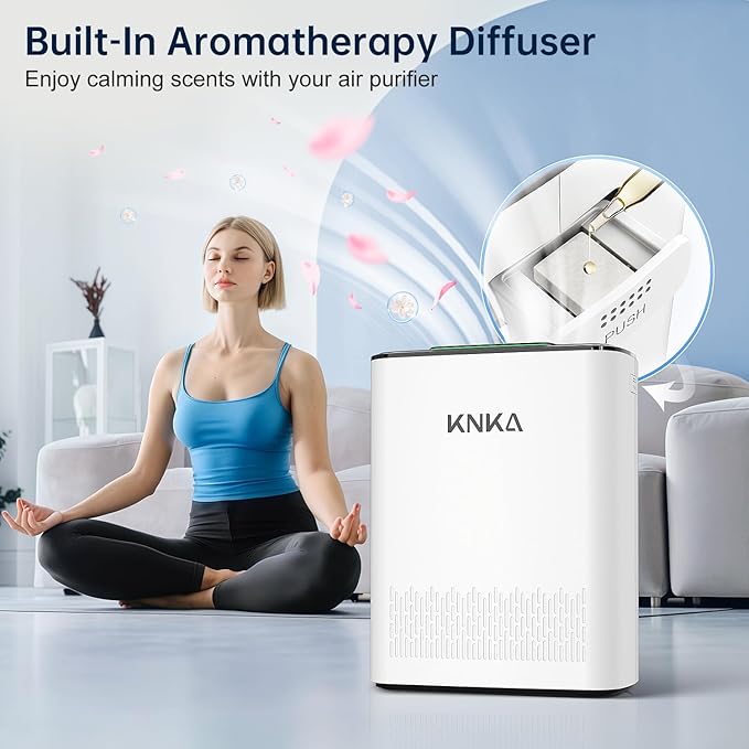 Air Purifier for Home Bedroom, True HEPA Air Cleaner with Washable Pre-Filter, AQI Display, Turbo Mode for Pets, Allergies, Dust, Pollen
