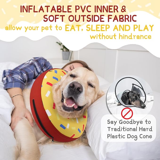Supet Inflatable Dog Cone Alternative, Neck Donut Collar Recovery E Collar for Neuter, Soft Cone for Small Medium Large Dogs 0520