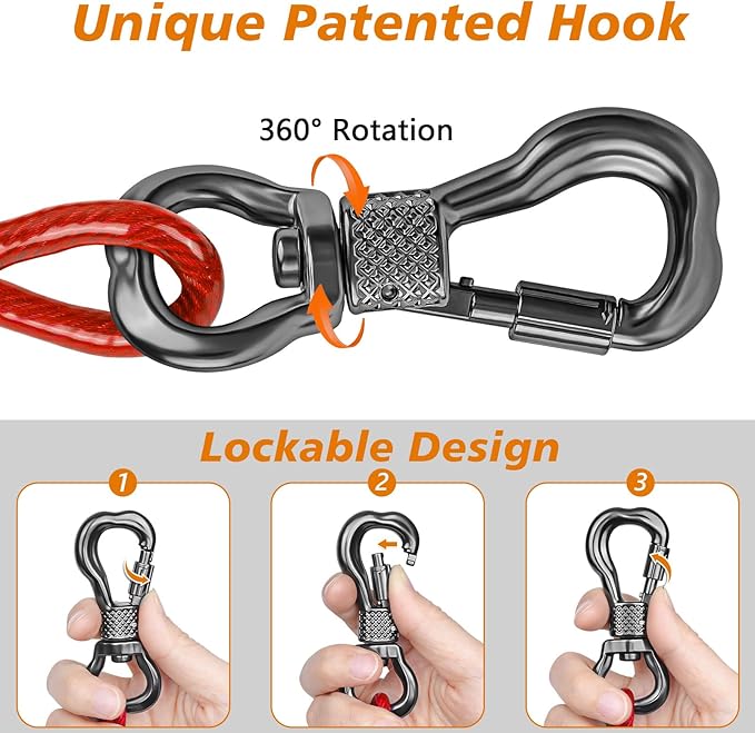 XiaZ 25ft Dog Tie Out Cable, Heavy Duty Dog Chains for Outside with Lockable Hook, Pet Runner Cable Leads for Yard, Dogs Line Tether for Small Medium Large Dogs Up to 125 LBS
