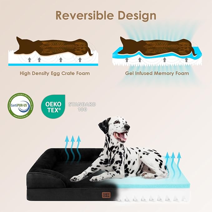 EHEYCIGA Orthopedic Dog Bed for Small Dogs, Waterproof Memory Foam Small Dog Beds with Sides, Non-Slip Bottom and Egg-Crate Foam Medium Pet Couch Bed with Washable Removable Cover, Black