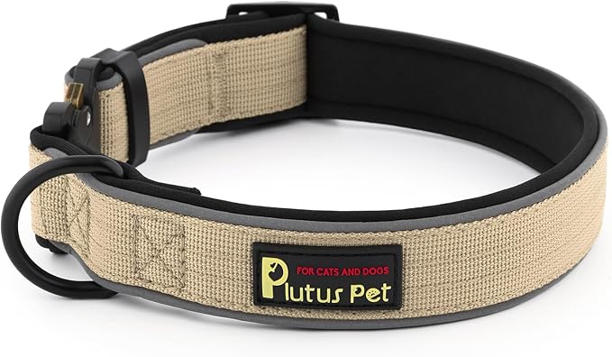 Plutus Pet Tactical Dog Collar, Reflective, Adjustable Heavy Duty Dog Collar, Soft Padded and Comfortable, for Small Medium and Large Dogs (Beige, XL)