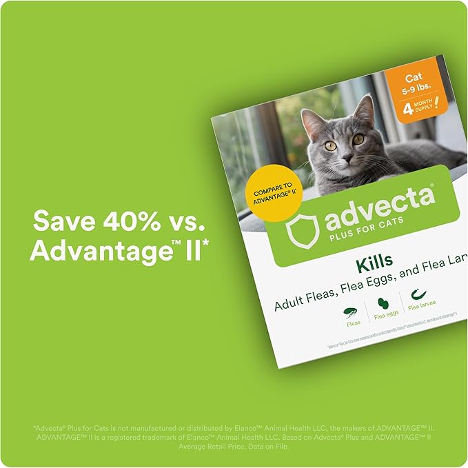 Plus Flea Prevention for Cats, Cat and Kitten Treatment & Control, Small and Large, Fast Acting Waterproof Topical Drops, 6 Month Supply