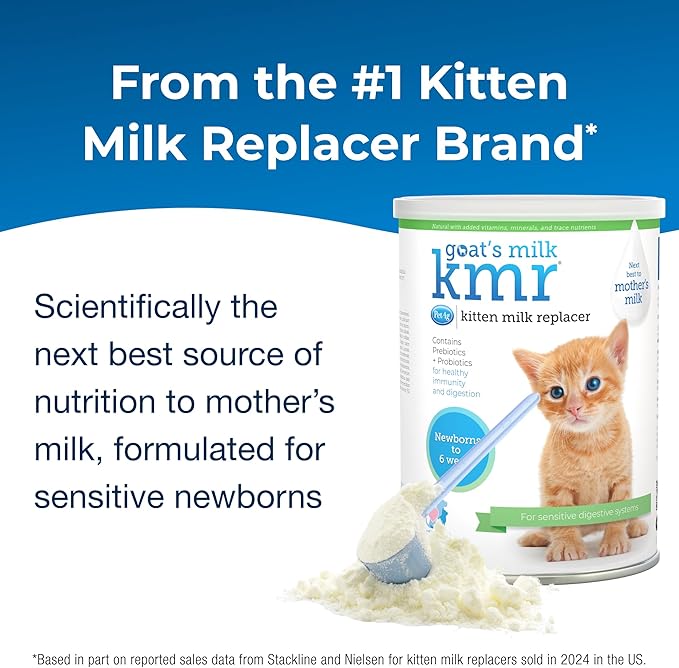 PetAg Goat’s Milk KMR Kitten Milk Replacer Powder - 12 oz - Powdered Kitten Formula with Prebiotics, Probiotics & Vitamins for Kittens Newborn to Six Weeks Old - Easy to Digest