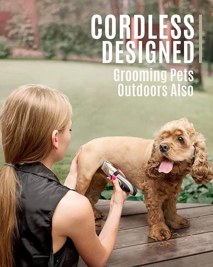 oneisall Dog Clipper Low Noise, Dog Grooming Kit with Rechargeable, Dog Shaver Cordless Electric Quiet Hair Clipper Set for Dog Cats Pets（Gold）