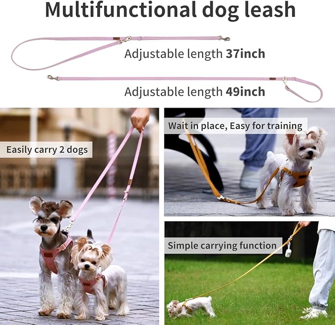 Puppytie No Pull Dog Harness with Multifunction Dog Leash,Soft Adjustable No Choke Escape Proof Pet Harness Vest for Medium Dogs or Large Dogs,Light Purple,M