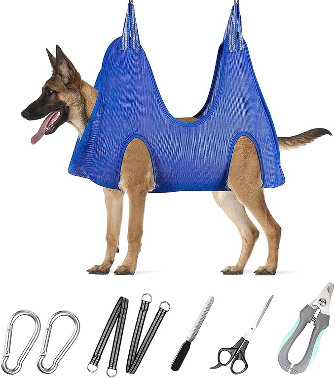 Pet Grooming Hammock with Nail Clippers/Nail Trimmers/Grooming Scissors, Dog Grooming Harness for Nail Trimming, Pet Grooming Sling Helper