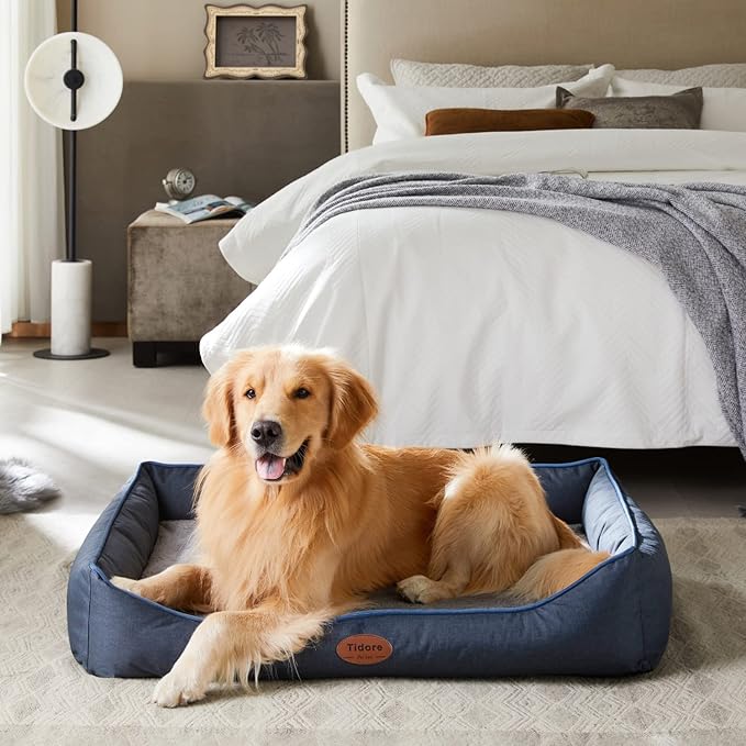 Orthopedic Dog Beds for Medium Dogs, Durable Egg Crate Foam Sofa Dog Bed wit Washable Removable Cover,Waterproof Lining,Pet Bed for Large Dogs (Navy Blue, 39.4" L x 31.5" W x 7.4" Th)