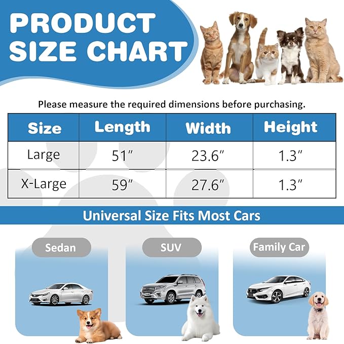 VClife Plaid Dog Car Bed Mat, Non-Slip Backseat Extender Pet Blanket, Washable Dog Bed Mat for SUVs, Sedans & Small Trucks, Portable Travel Pad for Dogs, Wear Resistant, Pet Friendly, Gray, 51"×23.6"