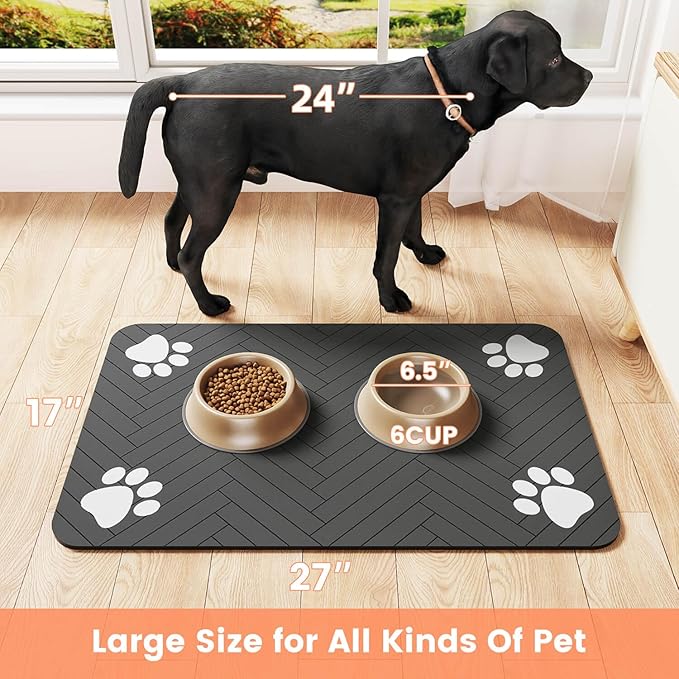 Pet Feeding Mat-Absorbent Pet Placemat for Food and Water Bowl, with Waterproof Rubber Backing, Quick Dry Water Dispenser Mat for Dog and Cat (16"x24", Beige)