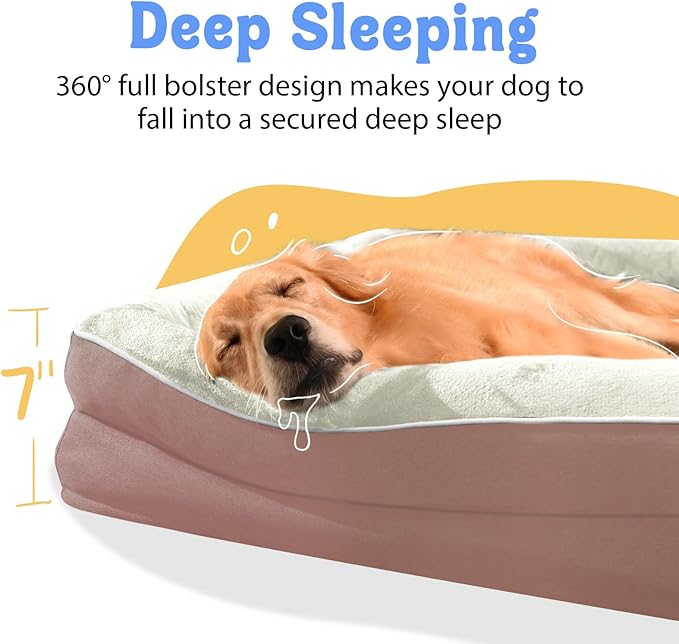 Orthopedic Washable Large Dog Bed - Removable Orthopedic Dog Bed XL with Bolster Extra Large Dogs Beds with Washable Cover for Large Size Pet Non-Slip Bottom