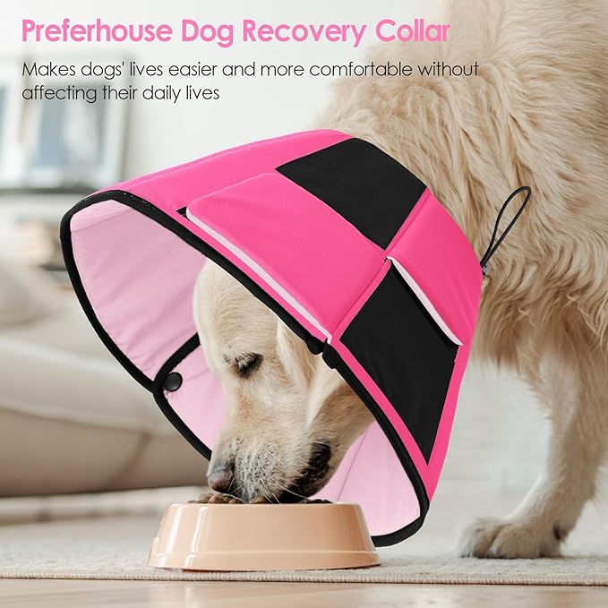Dog Recovery Collar Cone for Medium Dogs, Adjustable Dog Cone Alternative After Surgery for Dogs to Stop Licking, Breathable Soft Cone for Medium Large Dogs, Pink M