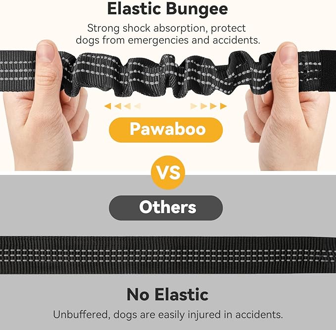 Pawaboo Dog Seatbelt for Car, 3-in-1 Dog Seat Belt Bungee, Shockproof Dogs Tether for Car with Buckle & Hook Latch, Adjustable Reflective Dogs Cars Harness Leash with 360° Lockable Buckle, Black