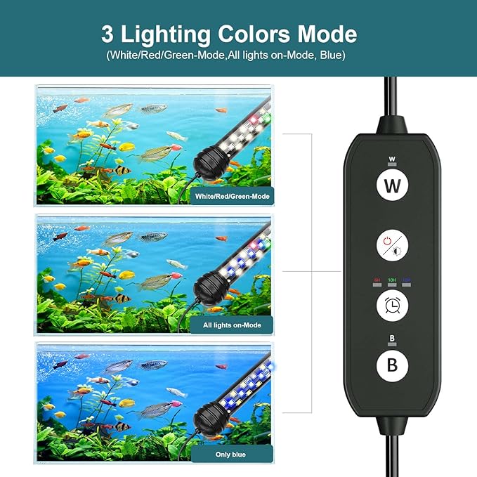 Led Aquarium Light with Timer, Submersible Aquarium Plant Light, Fish Tank Light with Auto On/Off, 3 Lighting Modes, Adjustable Brightness (15 inch for 16-27inch Planted Tank), 9W