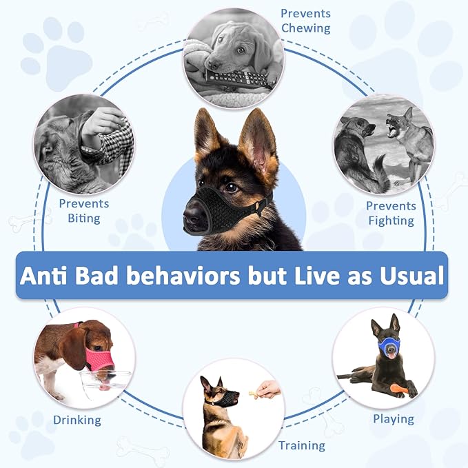 LUCKYPAW Soft Muzzle for Small Medium Sized Dogs, Dog Muzzle to Prevent Biting Chewing, Adjustable Breathable Mouth Guard for Grooming Walking Training(Blue, XS)