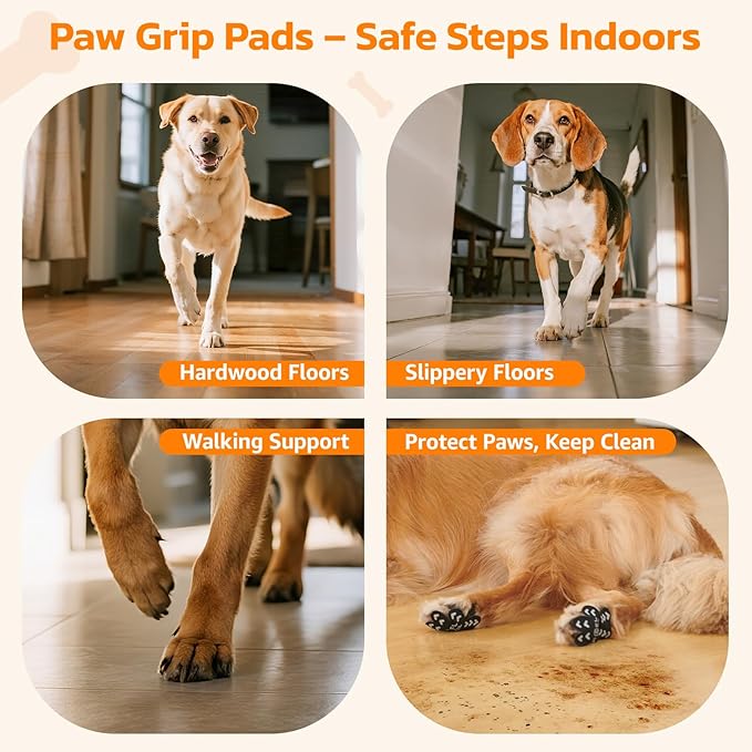Non-Slip Dog Paw Protector Pads for Senior Dogs, Dog Paw Traction Stickers with Anti-Slip Rubber, Help Dogs Walk on Hardwood Floor, Essentials,Pink 48pcs, XXL for 61-80lbs