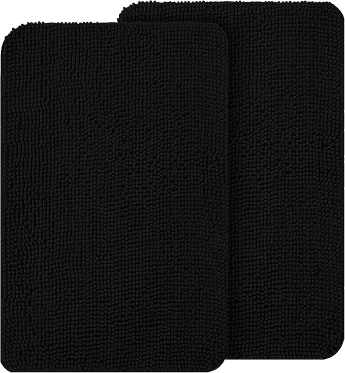 OLANLY Dog Door Mat Set 2-Piece 30x20, Absorbs Moisture and Dirt, Absorbent Non-Slip Washable Doormat, Quick Dry Chenille Mud Mat for Dogs, Entry Indoor Entryway Carpet for Inside Floor, Black
