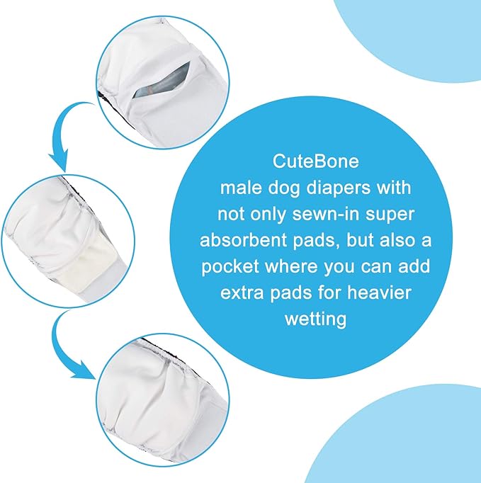 CuteBone Belly Wrap Male Dog Washable Puppy Diapers Reusable Doggie Diapers XSmall 3pcs a Pack DM02XS