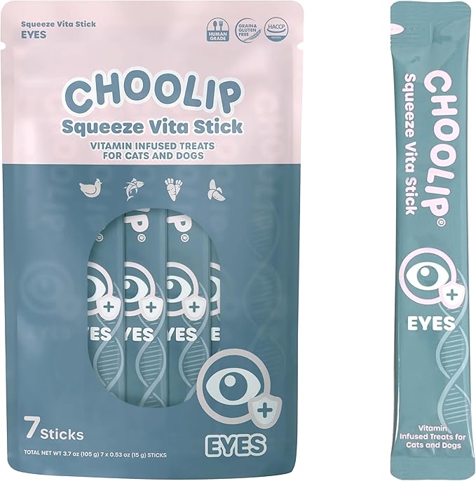 Squeeze Vita Stick Lickable Treats for Dogs & Cats. 7 Eye Health Sticks with Essential multivitamins. Soft and Tasty Paste for All Life Stages, Supporting Eyes Health
