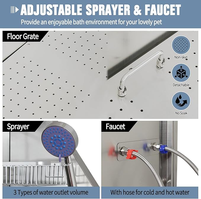 50" Pet Dog Bathing Station W/Ramp, Professional Stainless Steel Dog Grooming Tub W/Storage Drawer, Floor Grate, Faucet, Dog Bathtub for Large,Medium, Small Pets, Washing Sink for Home