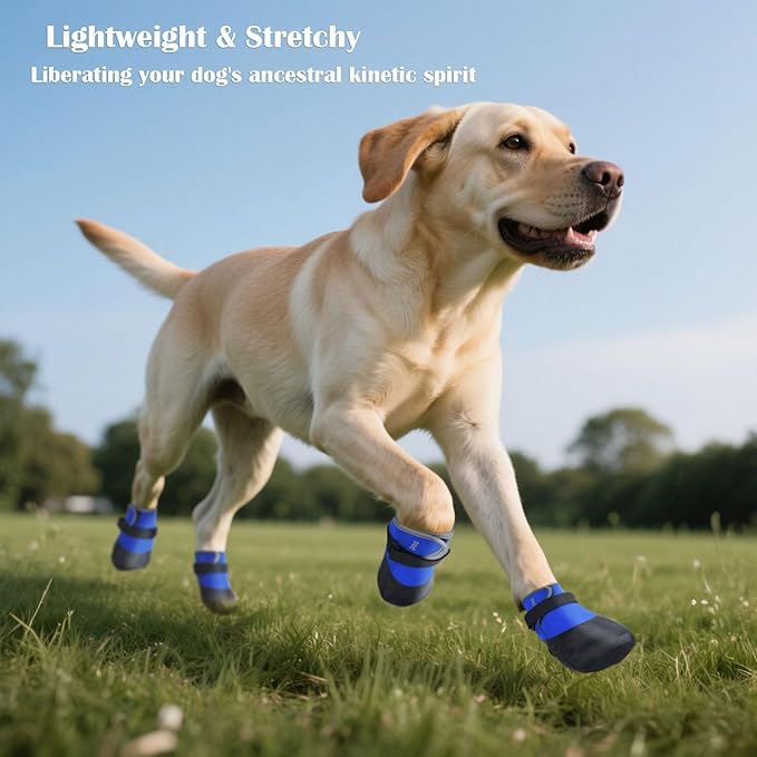 Dog Shoes Lightweight Dog Boots-Breathable Knitted Paw Protector with Adjustable Strap for Hot Pavement, Rain Walking, Hardwood Floors Anti Slip Reduce Noise, Prevent Licking Paws(Blue,XXL)