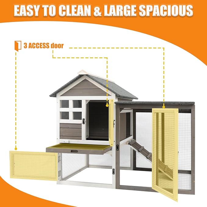 Rabbit Hutch-Indoor Outdoor Rabbit Hutch with Pull Out Tray Large Rabbit Hutch FirWood Bunny Hutch Indoor Guinea Pig Cages Waterproof Asphalt Roof, GREYWHITE, RAB HUTCH#17 (RAB17)