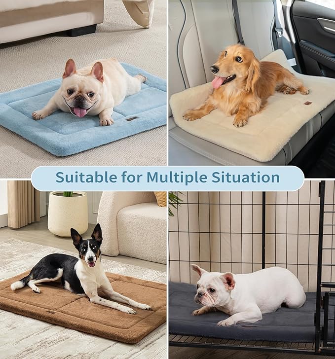 Made4Pets Dog Crate Pad Bed for Small Dogs, Washable & Reversible, Anti-Slip Kennel Mat for Cozy Sleeping, Soft Fluffy Dog Bed for Indoor & Outdoor Use, 24"x18", Blue