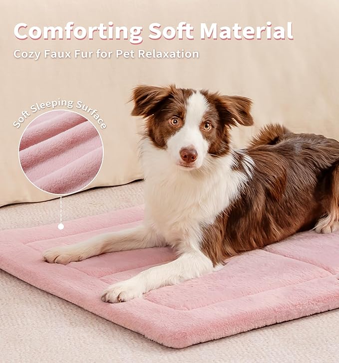 MADE 4 PETS Dog Crate Pad Bed for Large Dogs, Washable & Reversible, Anti-Slip Kennel Mat for Cozy Sleeping, Soft Fluffy Dog Bed for Indoor & Outdoor Use, 36"x27", Pink